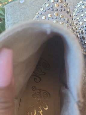 naughty monkey Taupe Suede Studded Loafers with Gold Accents